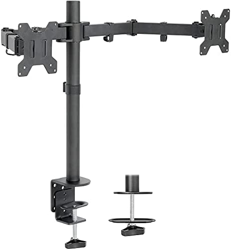 VIVO Dual Monitor Desk Mount, Heavy Duty Fully Adjustable Stand, Fits 2 LCD LED Screens up to 30 inches, Black, STAND-V002