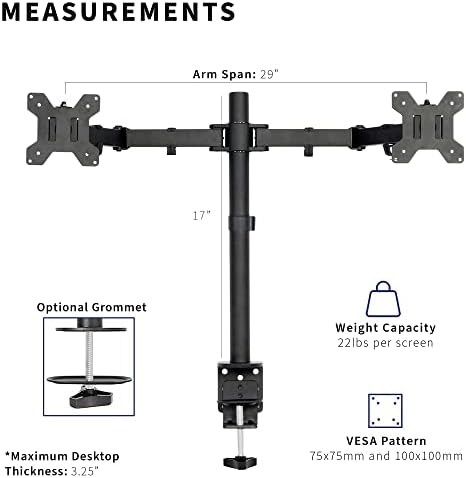 VIVO Dual Monitor Desk Mount, Heavy Duty Fully Adjustable Stand, Fits 2 LCD LED Screens up to 30 inches, Black, STAND-V002 - Image 5