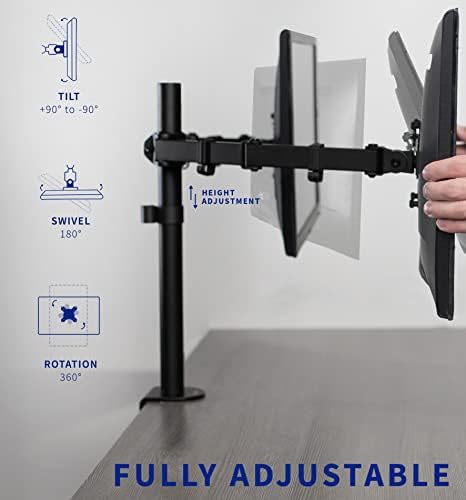 VIVO Dual Monitor Desk Mount, Heavy Duty Fully Adjustable Stand, Fits 2 LCD LED Screens up to 30 inches, Black, STAND-V002 - Image 3