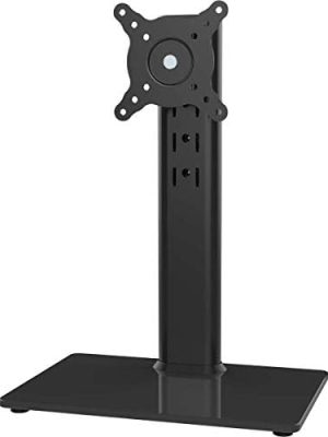 Single LCD Computer Monitor Free-Standing Desk Stand Mount Riser for 13 inch to 32 inch screen with Swivel, Height Adjustable, Rotation, Vesa Base Stand Holds One (1) Screen up to 77Lbs(HT05B-001))