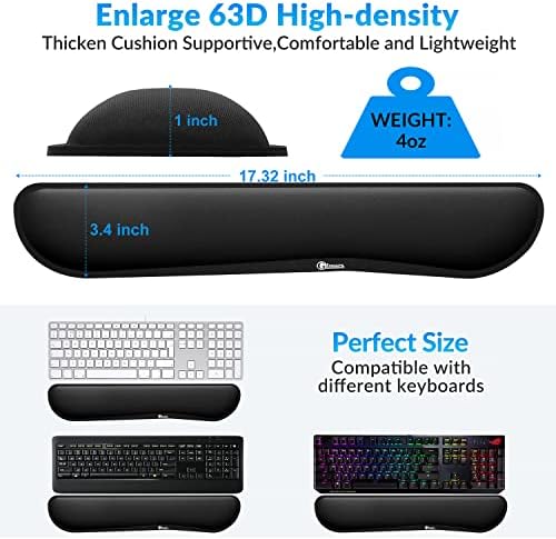 Gimars 17.3'' Extended Keyboard Wrist Rest Pad with 63D High-Density Thicken Memory Foam, Anti-Slip Rubber Base & Ergonomic Design for Office,Gaming, Computer, Laptop, Mac, Typing Pain Relief, Black - Image 7