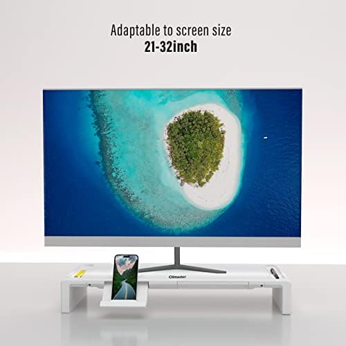 OImaster Monitor Stand Riser, Foldable Computer Monitor Riser, Adjustable Height Computer Stand and Storage Drawer & Pen Slot, Phone Stand Compatible Computer, Desktop, Laptop, Save Space (White) - Image 2