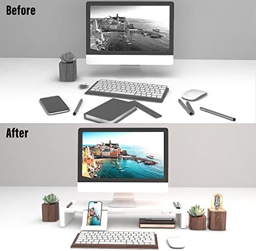 OImaster Monitor Stand Riser, Foldable Computer Monitor Riser, Adjustable Height Computer Stand and Storage Drawer & Pen Slot, Phone Stand Compatible Computer, Desktop, Laptop, Save Space (White) - Image 6
