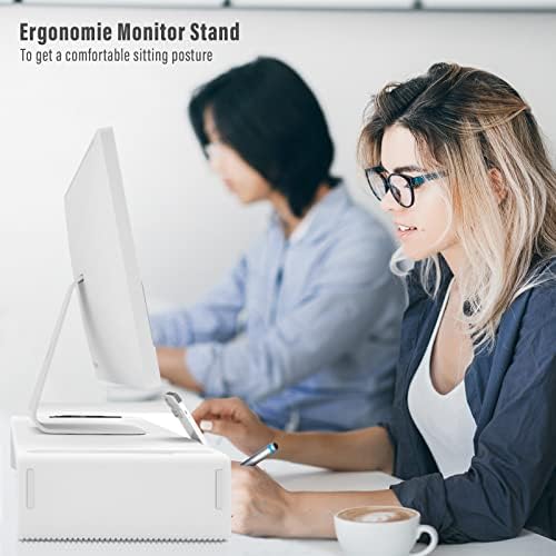 OImaster Monitor Stand Riser, Foldable Computer Monitor Riser, Adjustable Height Computer Stand and Storage Drawer & Pen Slot, Phone Stand Compatible Computer, Desktop, Laptop, Save Space (White) - Image 4