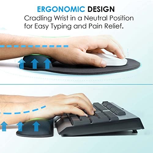 KTRIO Ergonomic Mouse Pad with Wrist Support, Comfortable Keyboard Wrist Rest, Memory Foam Wrist Pad for Keyboard, Mouse Pad Sets for Easy Typing & Pain Relief for Computer, Office & Home, Black - Image 2