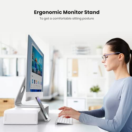 Klearlook Monitor Stand Riser, Foldable Computer Monitor Stand, Height Adjustable Computer Stand with Storage Drawer & Tablet Phone Stand, Desktop Stand for Computer Laptop Printer (White) - Image 4