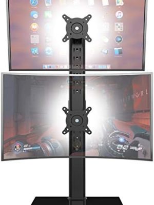 Dual Monitor Stand - Vertical Stack Screen Free-Standing Monitor Riser Fits Two 13 to 34 Inch Screen with Swivel, Tilt, Height Adjustable, Holds One (1) Screen Up to 44Lbs
