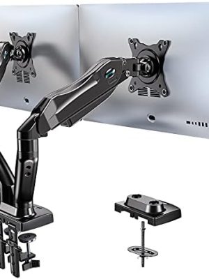 HUANUO Dual Monitor Stand, Adjustable Spring Monitor Desk Mount for 13-27 inch, Holds Max 14.3lbs, Computer Monitor Arms with Wide Range of Motion for Home Office