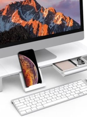 Klearlook Monitor Stand Riser, Foldable Computer Monitor Stand, Height Adjustable Computer Stand with Storage Drawer & Tablet Phone Stand, Desktop Stand for Computer Laptop Printer (White)